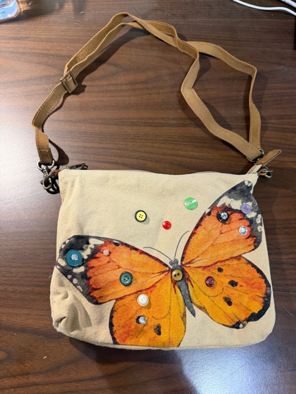 COTT N CURLS Butterfly Embroidered Canvas Crossbody Bag - Orange